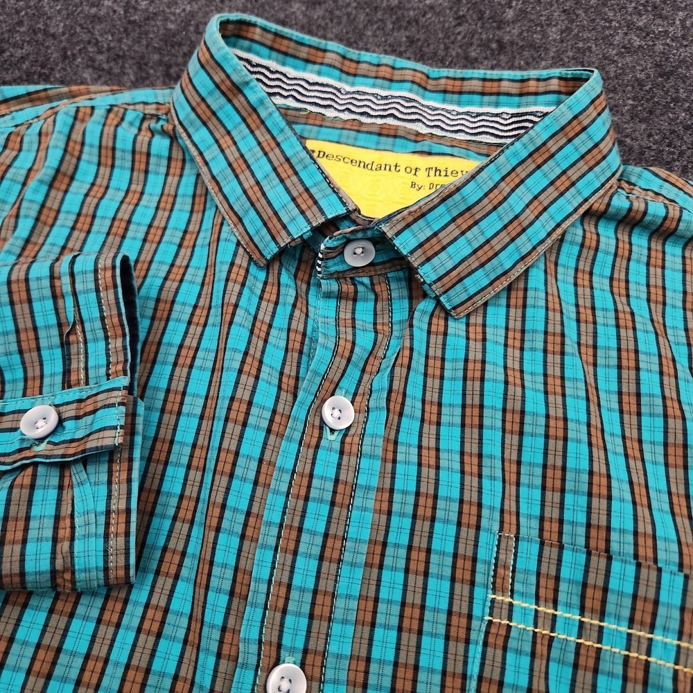 Descendant of Thieves Mens XL‎ Blue Plaid Button Down Shirt Limited 398